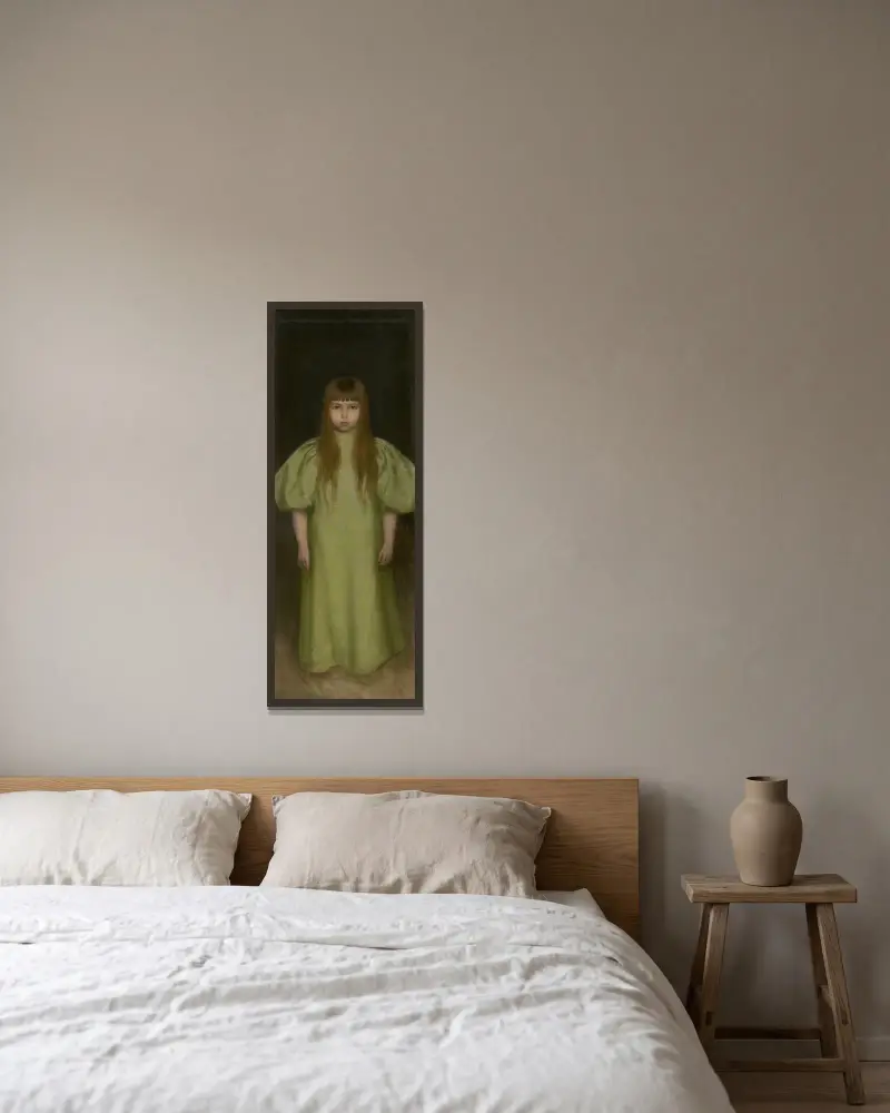 Margita Czóbel som flicka av Ferdinand Katona inramad på en vägg