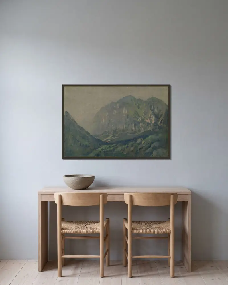 Motiv från Höga Tatra av Ferdinand Katona inramad på en vägg