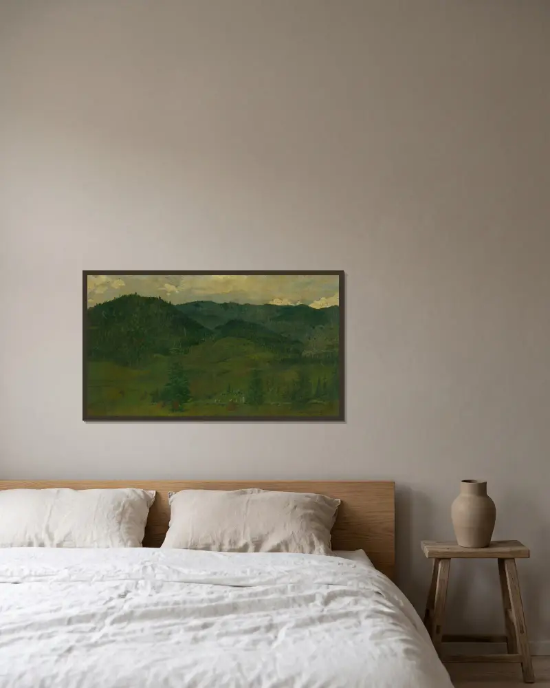 Mountain landscape av Ferdinand Katona inramad på en vägg