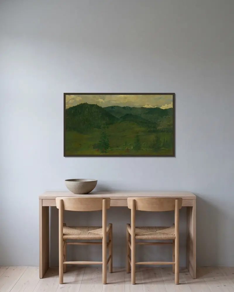 Mountain landscape av Ferdinand Katona inramad på en vägg