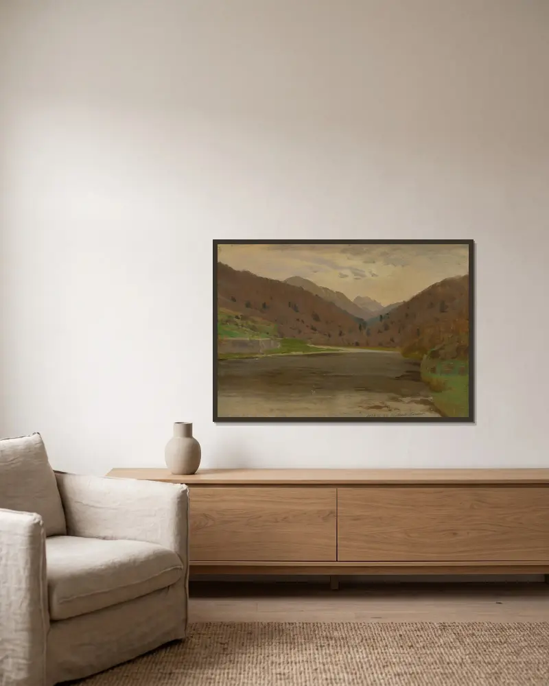 Berglandschaft von Ferdinand Katona gerahmt an einer Wand