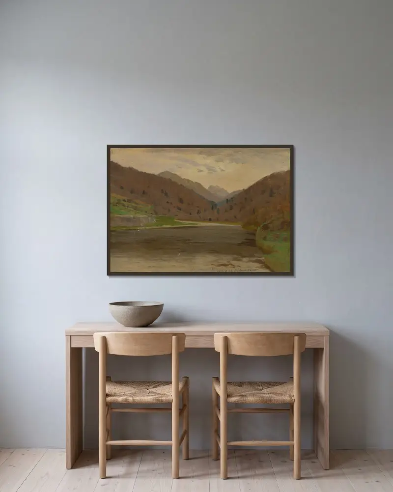 Berglandschaft von Ferdinand Katona gerahmt an einer Wand