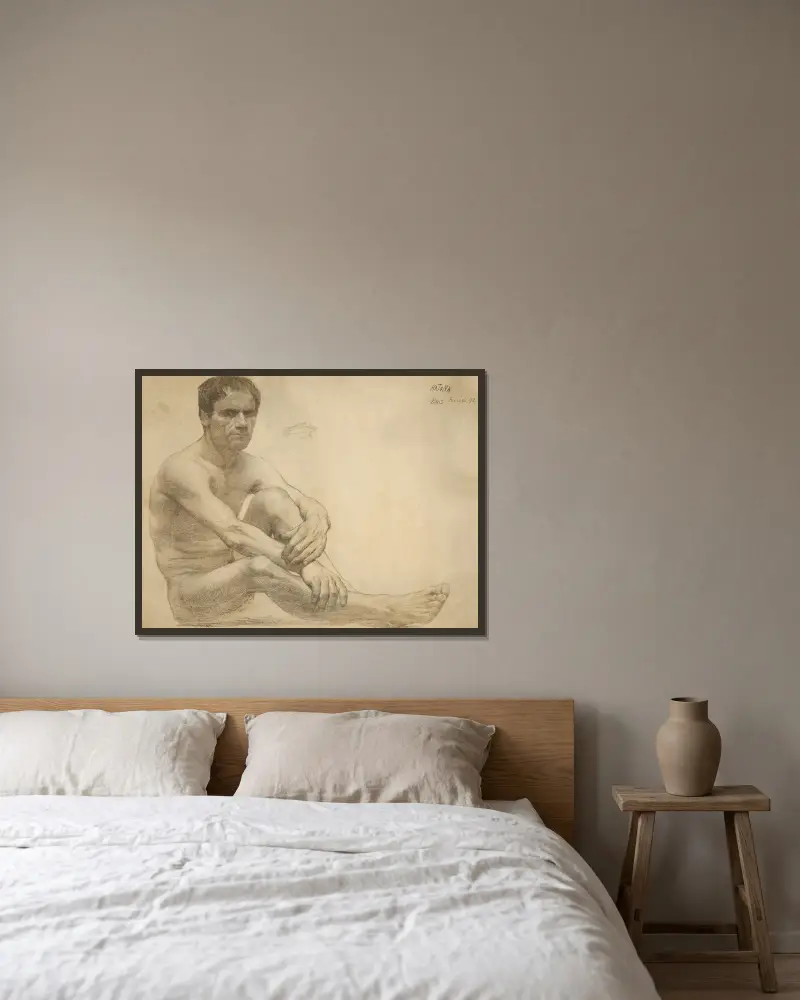 Study of a sitting male nude av Ferdinand Katona inramad på en vägg