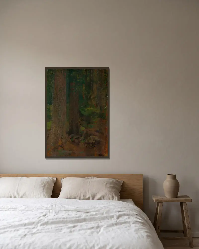 Waldstudie von Ferdinand Katona gerahmt an einer Wand