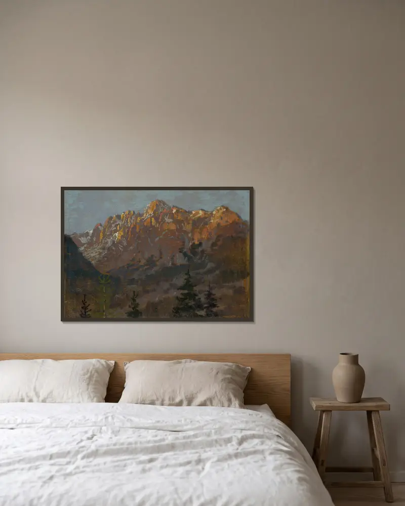 Motiv aus dem Tatragebirge von Ferdinand Katona gerahmt an einer Wand