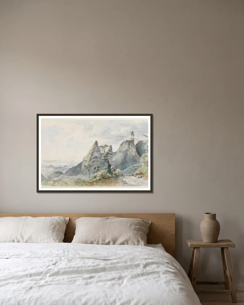 Blick zum Orgelgebirge av Ferdinand Keller inramad på en vägg