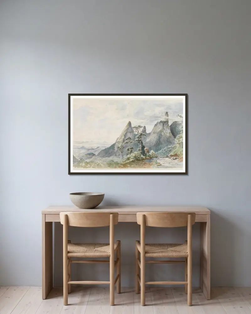 Blick zum Orgelgebirge av Ferdinand Keller inramad på en vägg