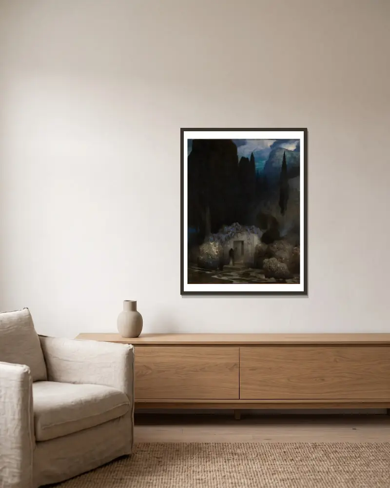 Böcklins Grab von Ferdinand Keller gerahmt an einer Wand