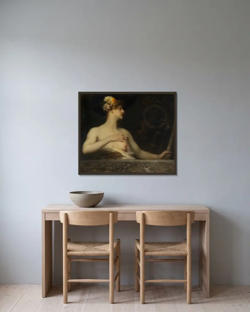 Diana av Ferdinand Keller inramad på en vägg