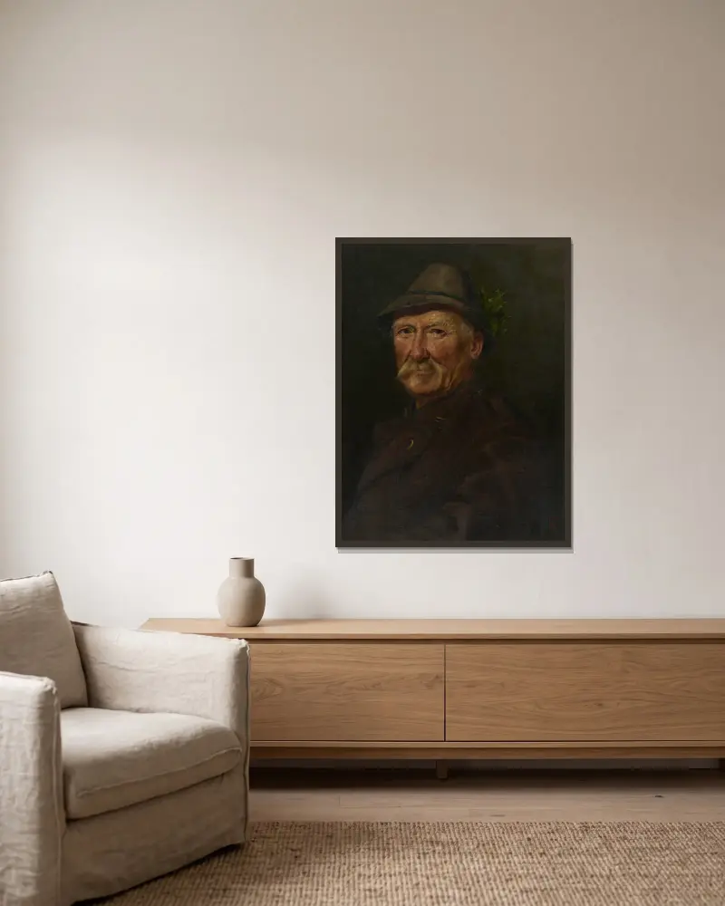 Portrait of a Hunter av Ferdinand Keller inramad på en vägg