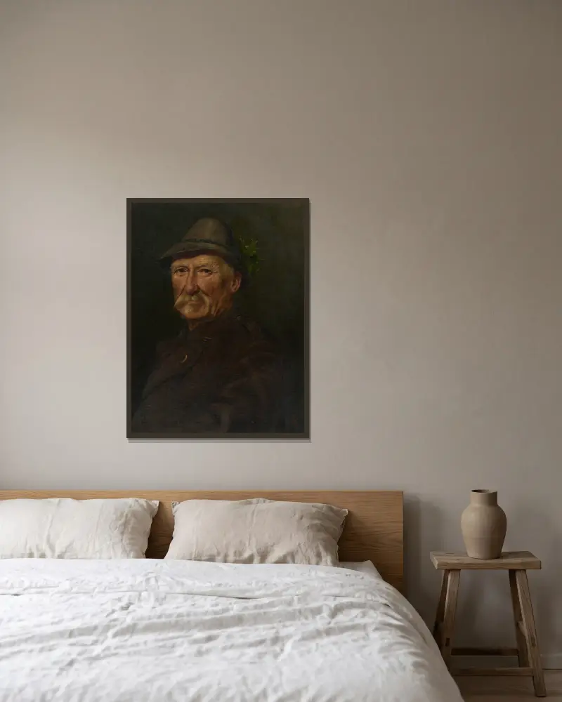 Portrait of a Hunter av Ferdinand Keller inramad på en vägg