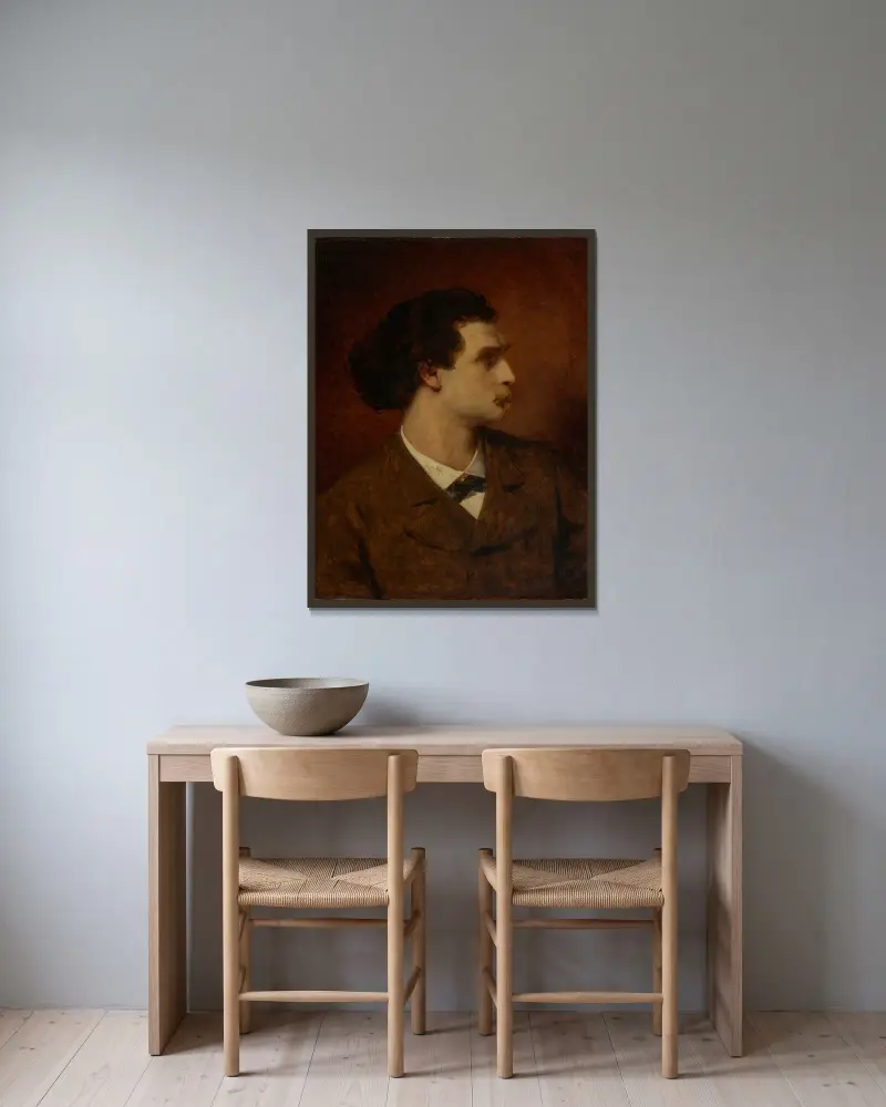Portrait of Anselm Feuerbach av Ferdinand Keller inramad på en vägg