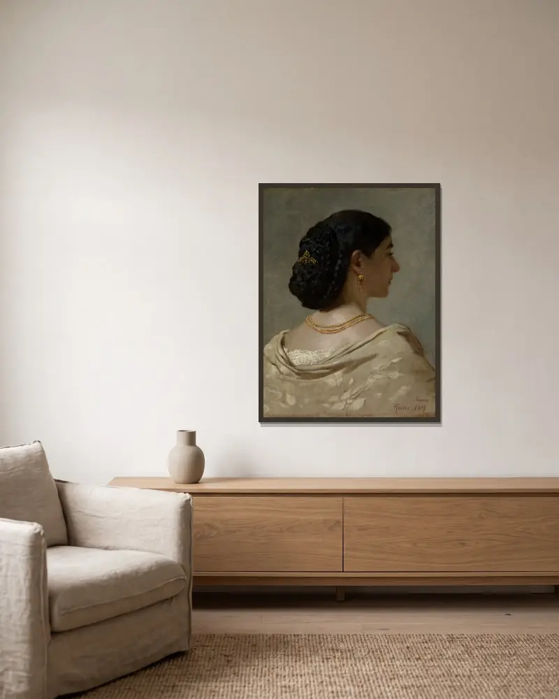 Portrait of Nana Risi av Ferdinand Keller inramad på en vägg
