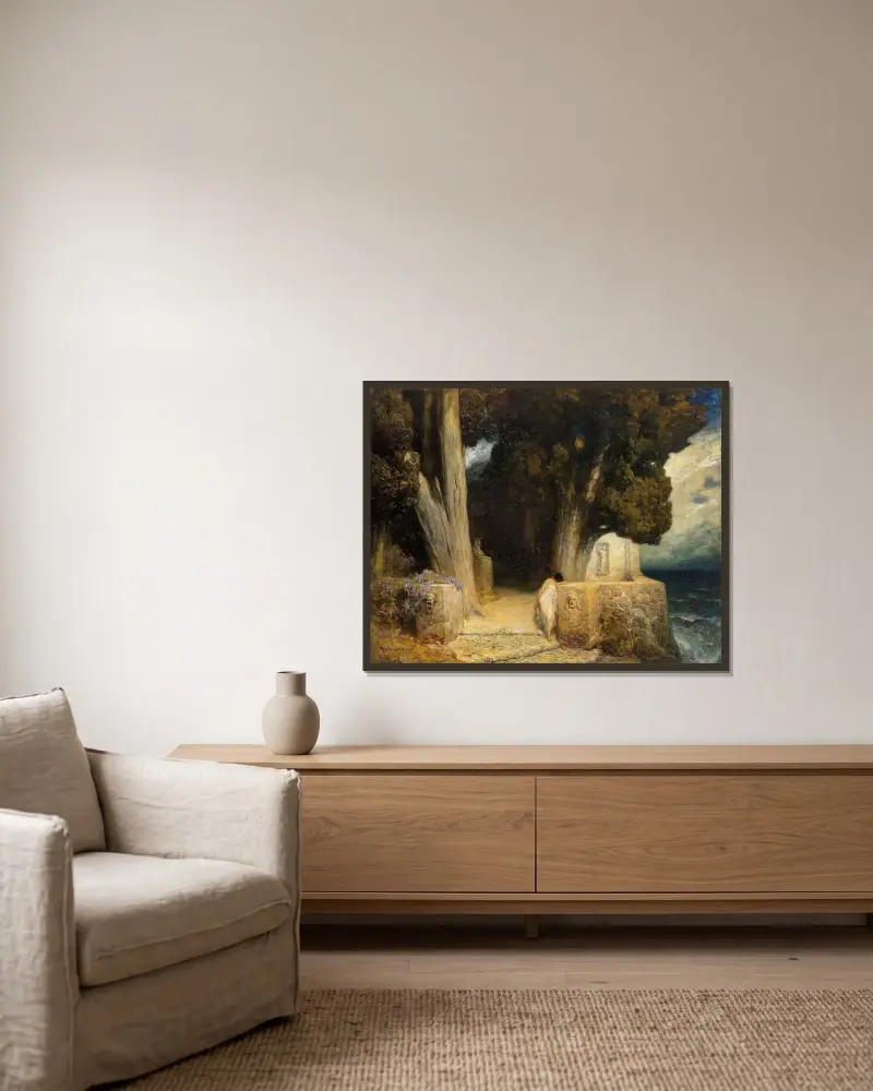 Sappho av Ferdinand Keller inramad på en vägg