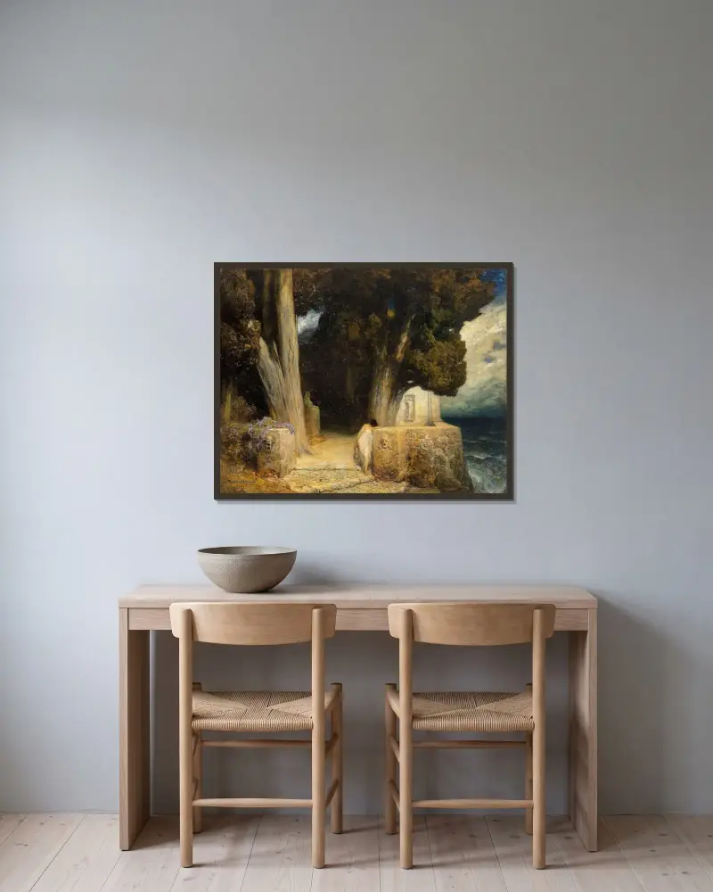 Sappho av Ferdinand Keller inramad på en vägg