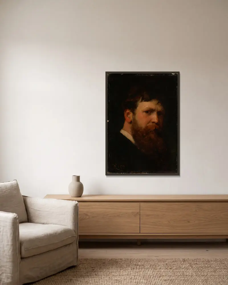 Selbstbildnis von Ferdinand Keller gerahmt an einer Wand