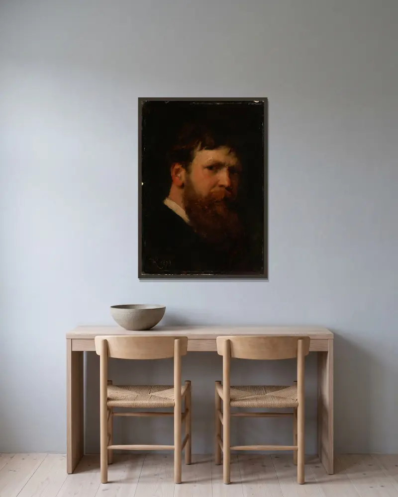 Selbstbildnis von Ferdinand Keller gerahmt an einer Wand