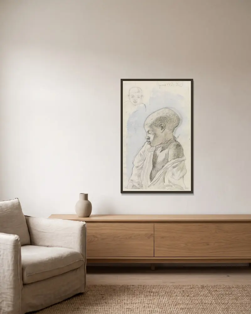 Studie av en ung inföding av Ferdinand Keller inramad på en vägg