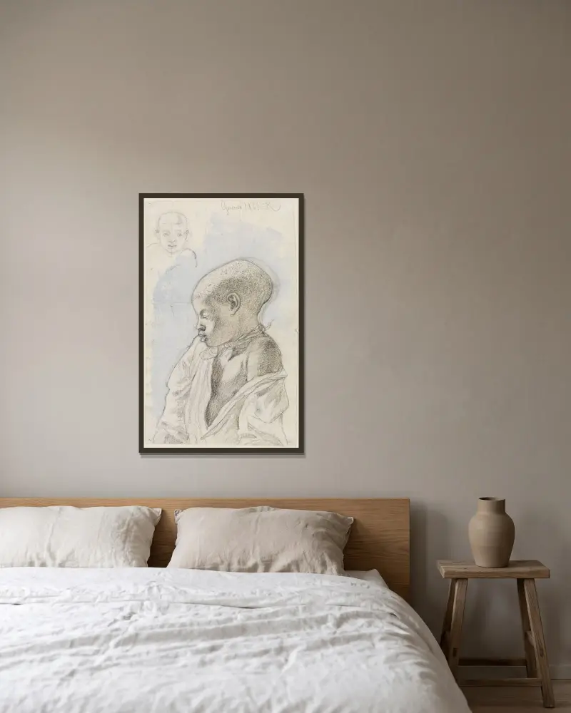 Studie av en ung inföding av Ferdinand Keller inramad på en vägg