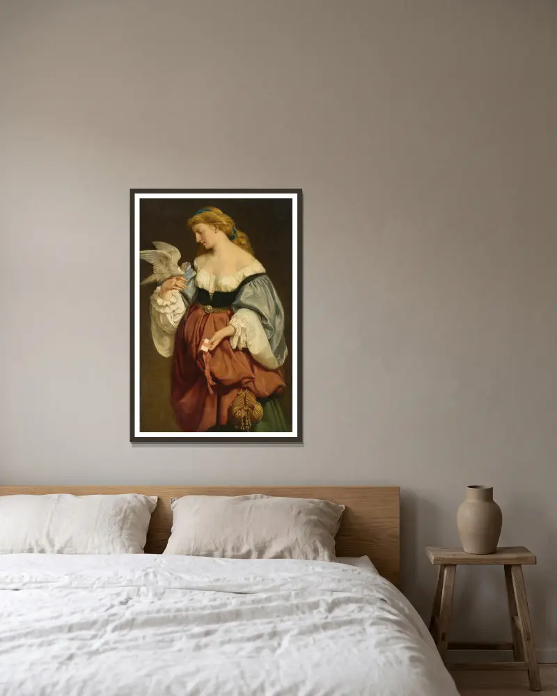 Die Brieftaube von Ferdinand Keller gerahmt an einer Wand