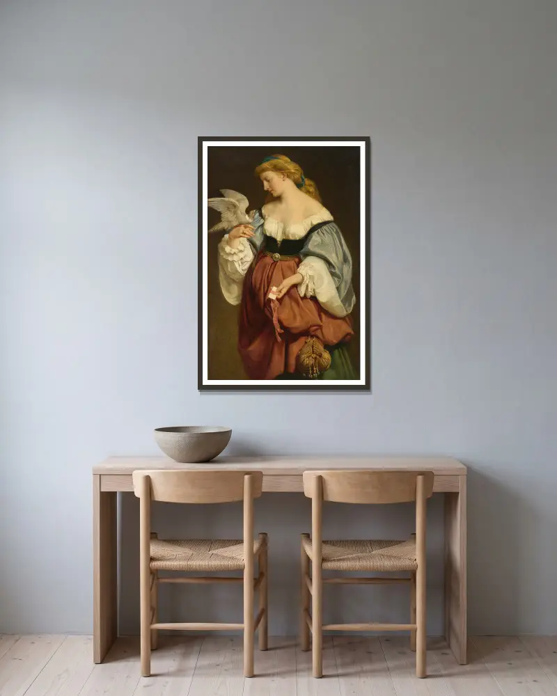 Die Brieftaube von Ferdinand Keller gerahmt an einer Wand