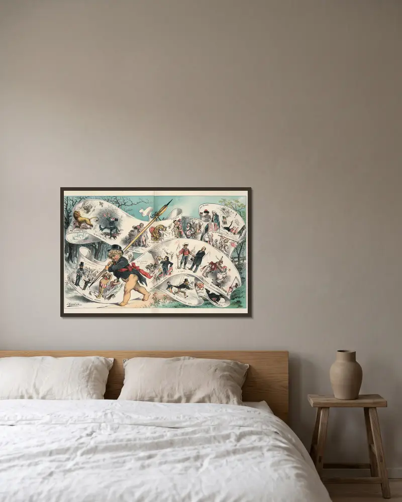 Pucks Rückblick auf das vergangene Jahr von Joseph Ferdinand Keppler gerahmt an einer Wand