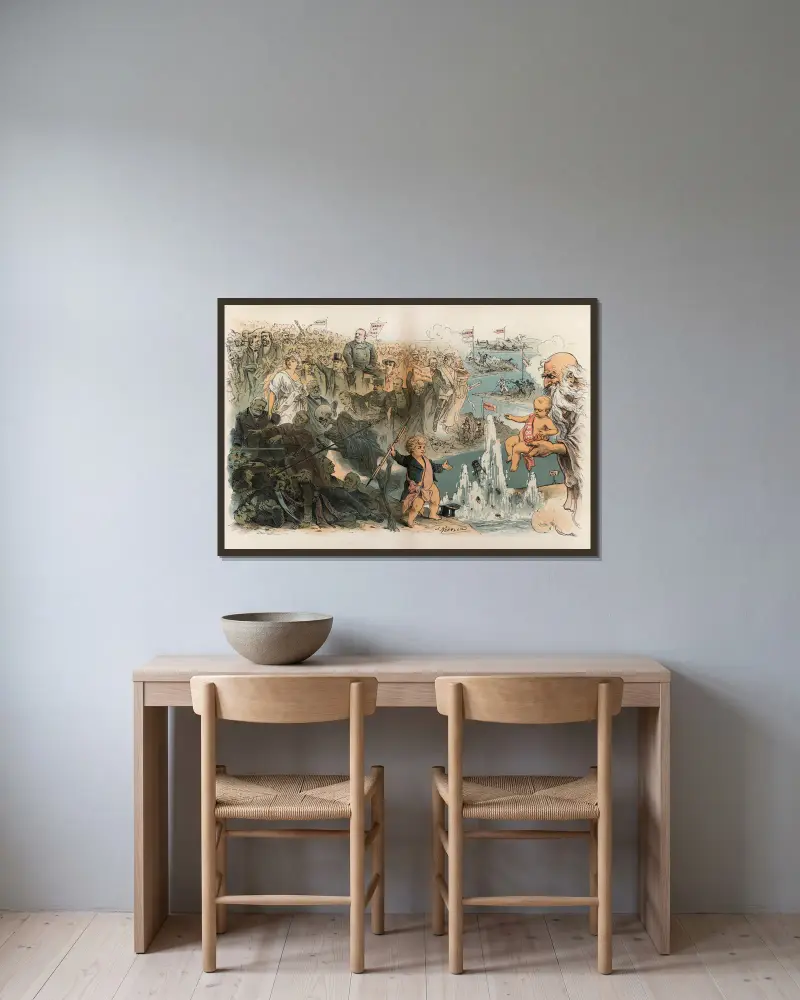 The old and the new year av Joseph Ferdinand Keppler inramad på en vägg