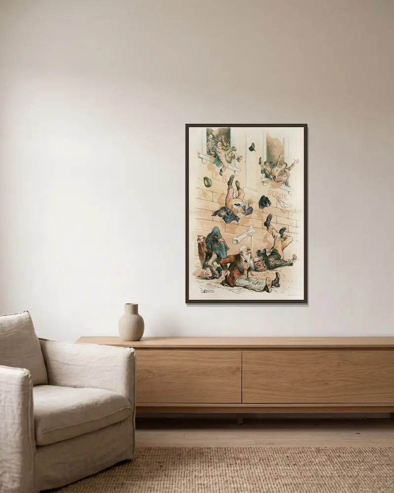 Throw ’em out! von Joseph Ferdinand Keppler gerahmt an einer Wand