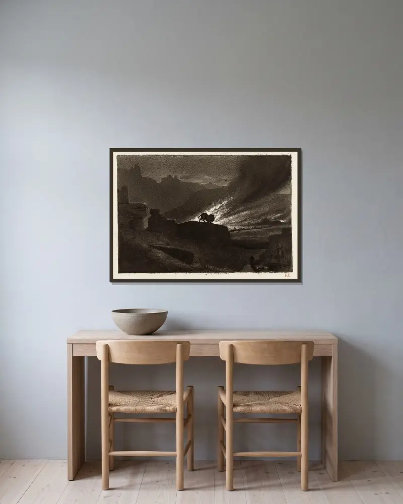 Der Brand von Fernand Cormon gerahmt an einer Wand