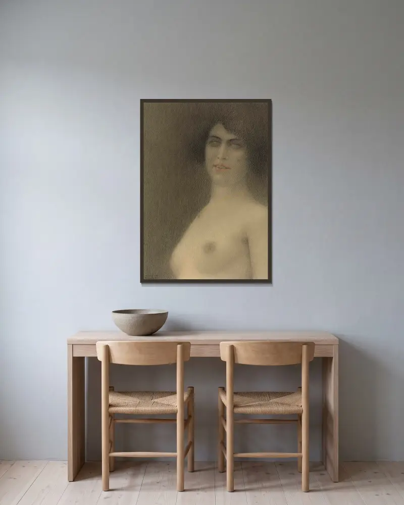Schwarzes Haar (Der Engel des Bösen) von Fernand Khnopff gerahmt an einer Wand