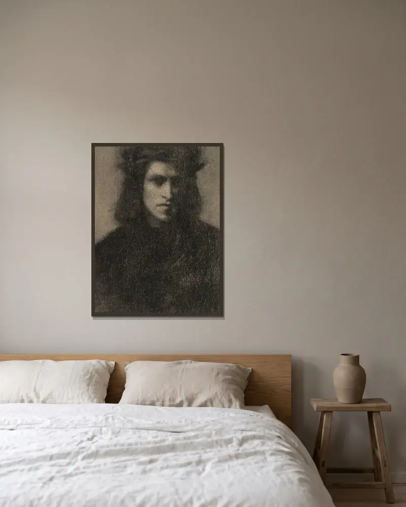 Jeune homme en habit renaissance av Fernand Khnopff inramad på en vägg