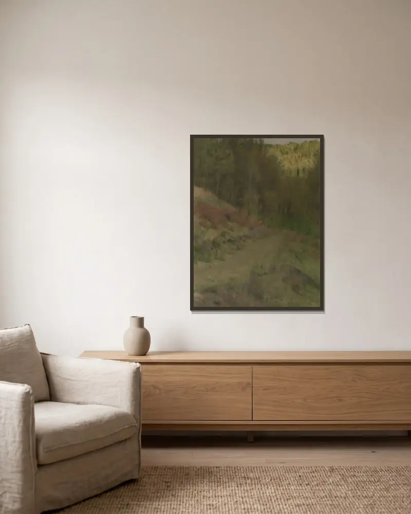 Landscape in Fosset av Fernand Khnopff inramad på en vägg