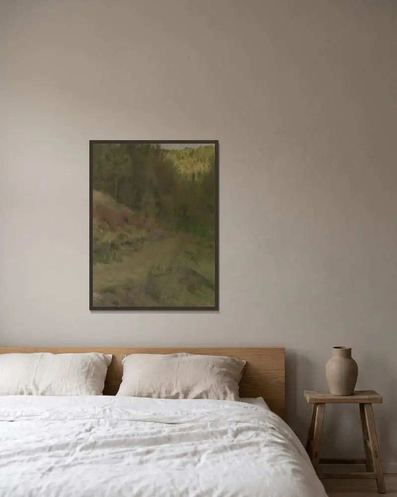 Landscape in Fosset av Fernand Khnopff inramad på en vägg