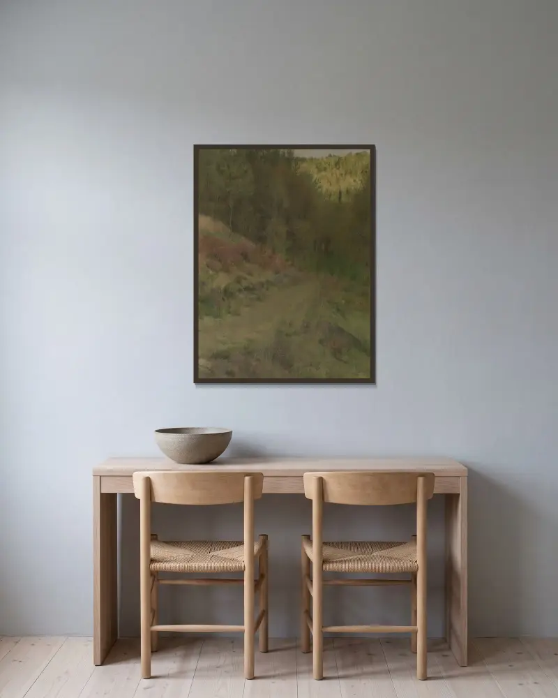 Landscape in Fosset av Fernand Khnopff inramad på en vägg