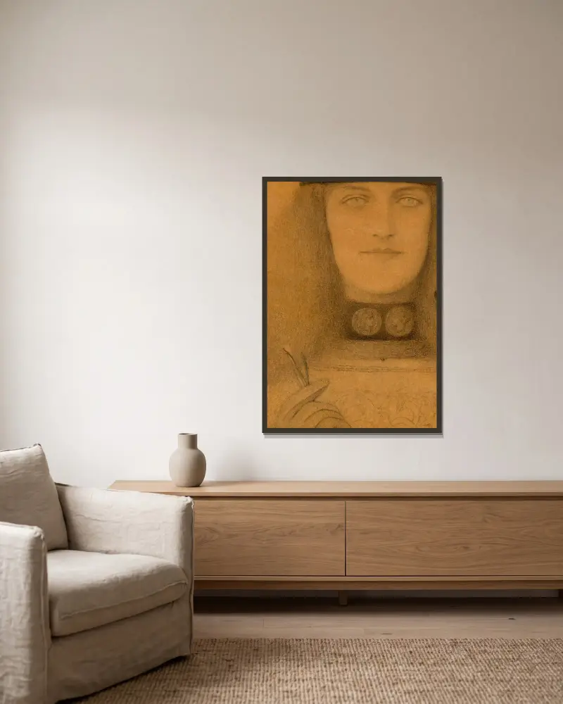 Medaljkedjan av Fernand Khnopff inramad på en vägg