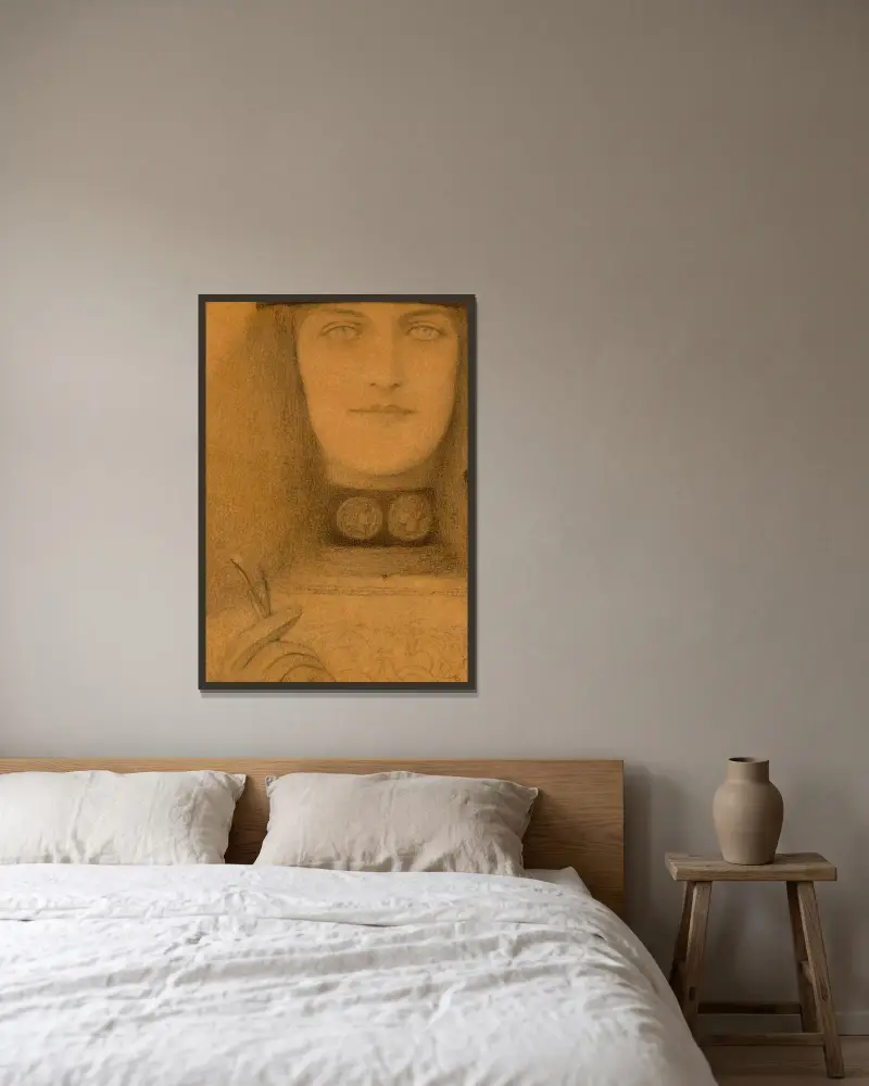 Medaljkedjan av Fernand Khnopff inramad på en vägg