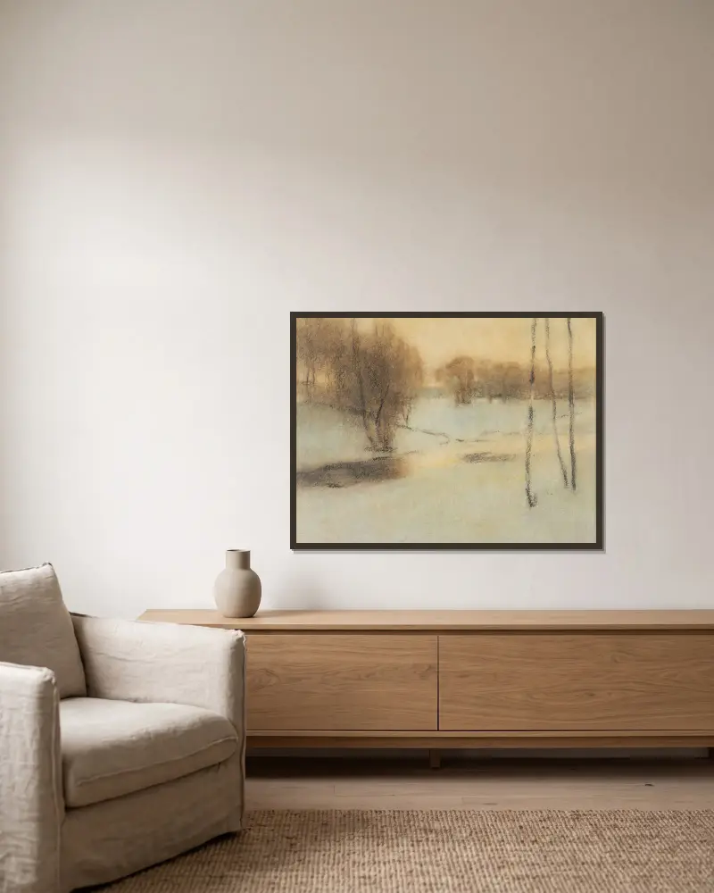 Schneelandschaft von Fernand Khnopff gerahmt an einer Wand