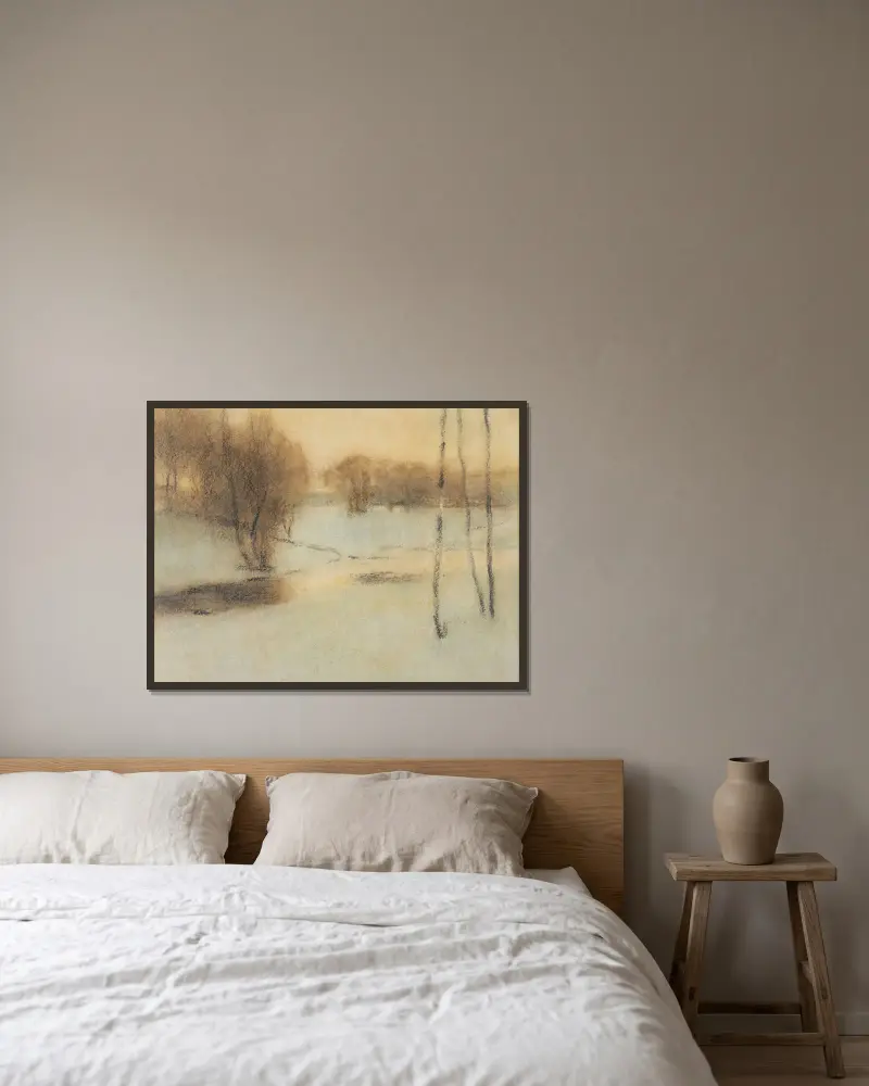 Schneelandschaft von Fernand Khnopff gerahmt an einer Wand