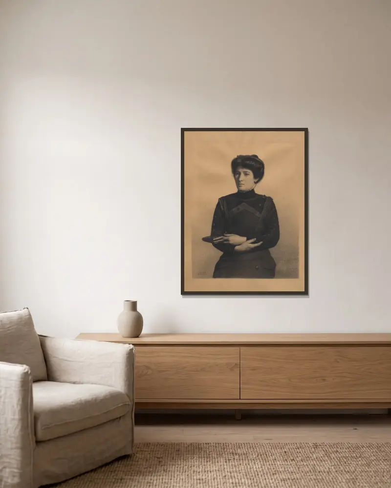 Portrait of Madame Jules Ricard, née Augustine Bulteau av Fernand Khnopff inramad på en vägg