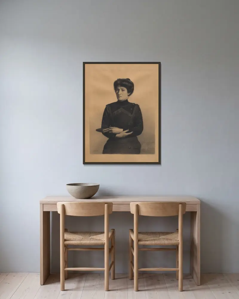 Portrait of Madame Jules Ricard, née Augustine Bulteau av Fernand Khnopff inramad på en vägg