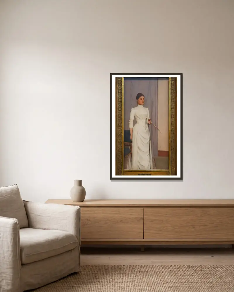 Portrait of Madeline Mabille av Fernand Khnopff inramad på en vägg
