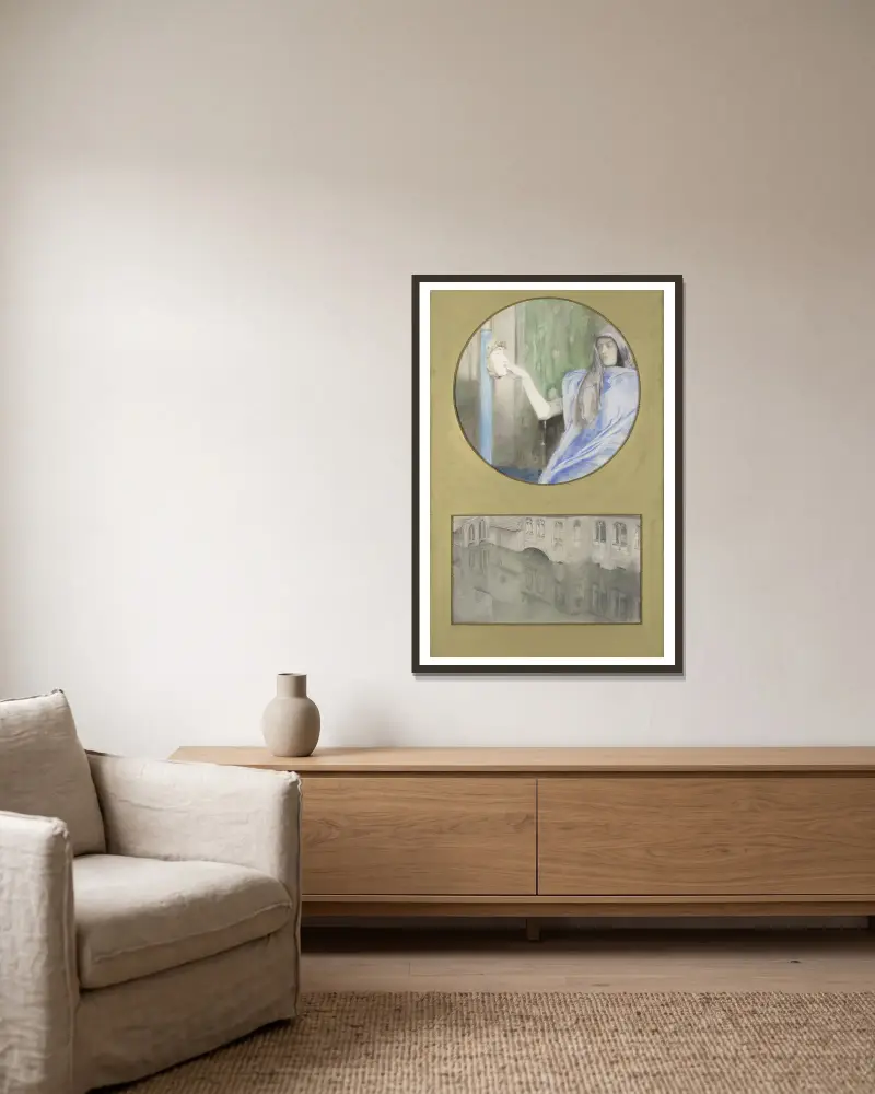 Secret-Reflet (Secret-Reflection) von Fernand Khnopff gerahmt an einer Wand
