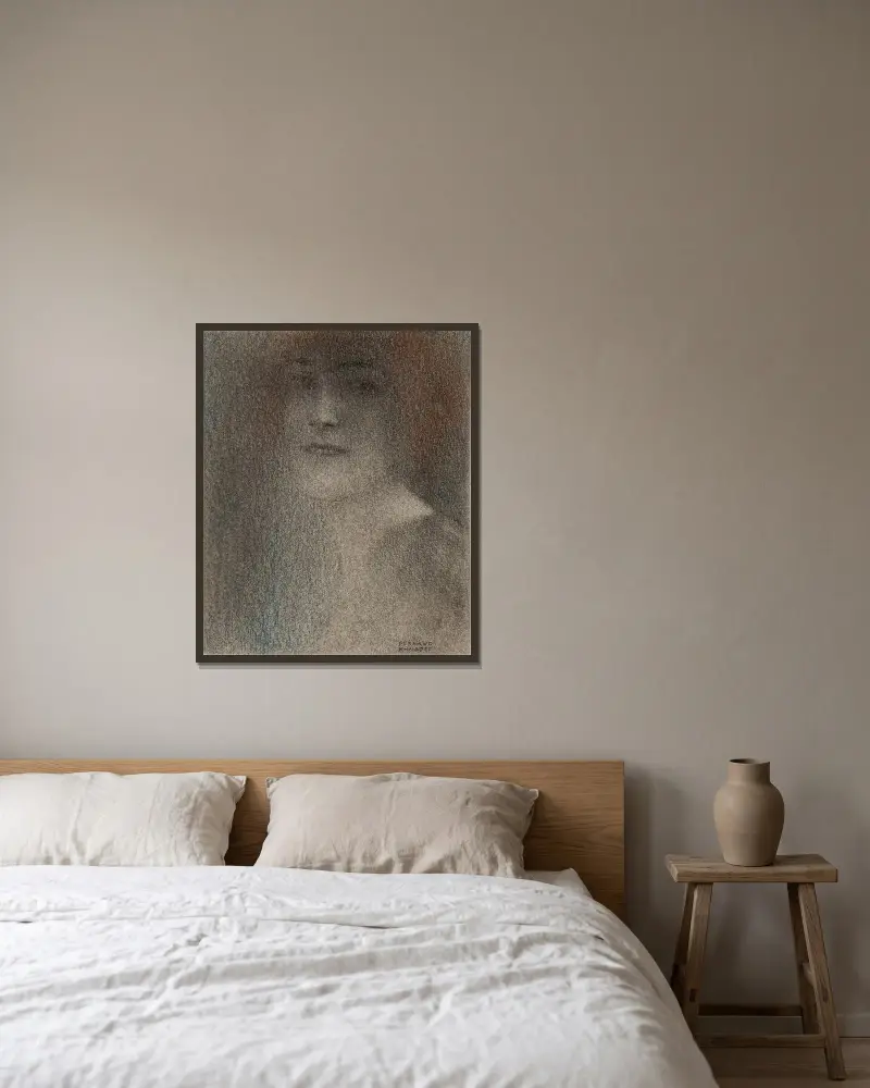 Studie av en dam av Fernand Khnopff inramad på en vägg