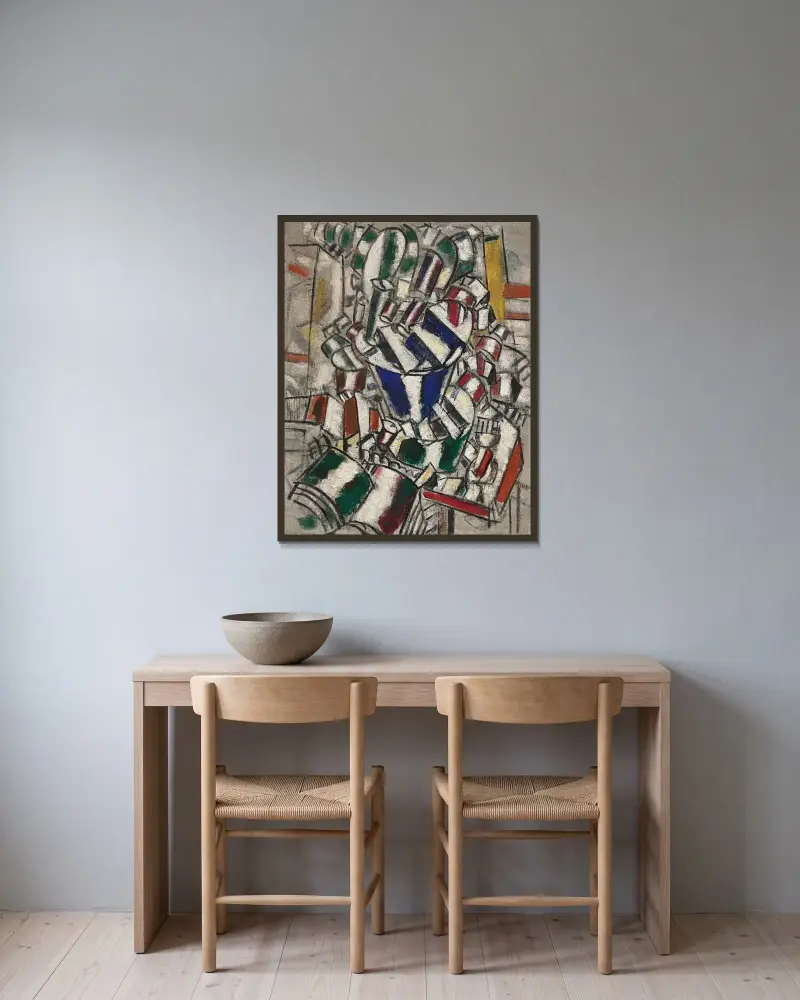 Komposition (Stilleben) av Fernand Léger inramad på en vägg