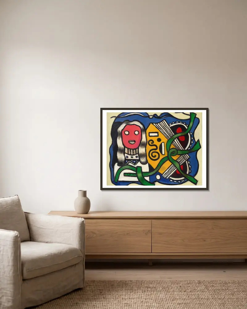Komposition mit Puppe von Fernand Léger gerahmt an einer Wand