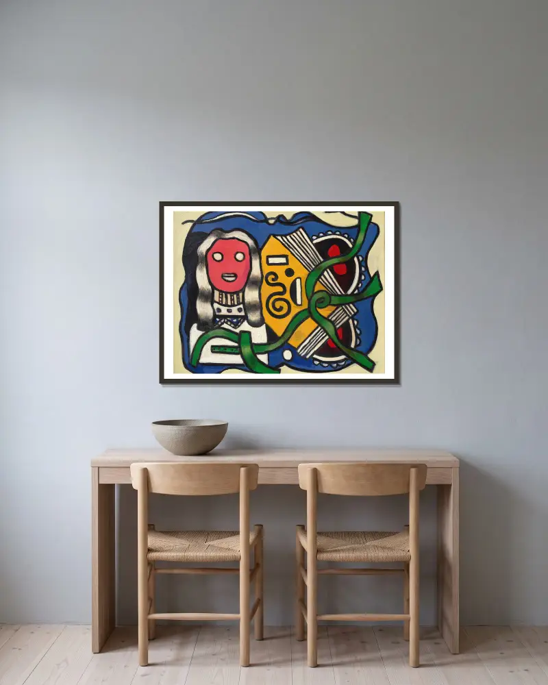 Komposition mit Puppe von Fernand Léger gerahmt an einer Wand