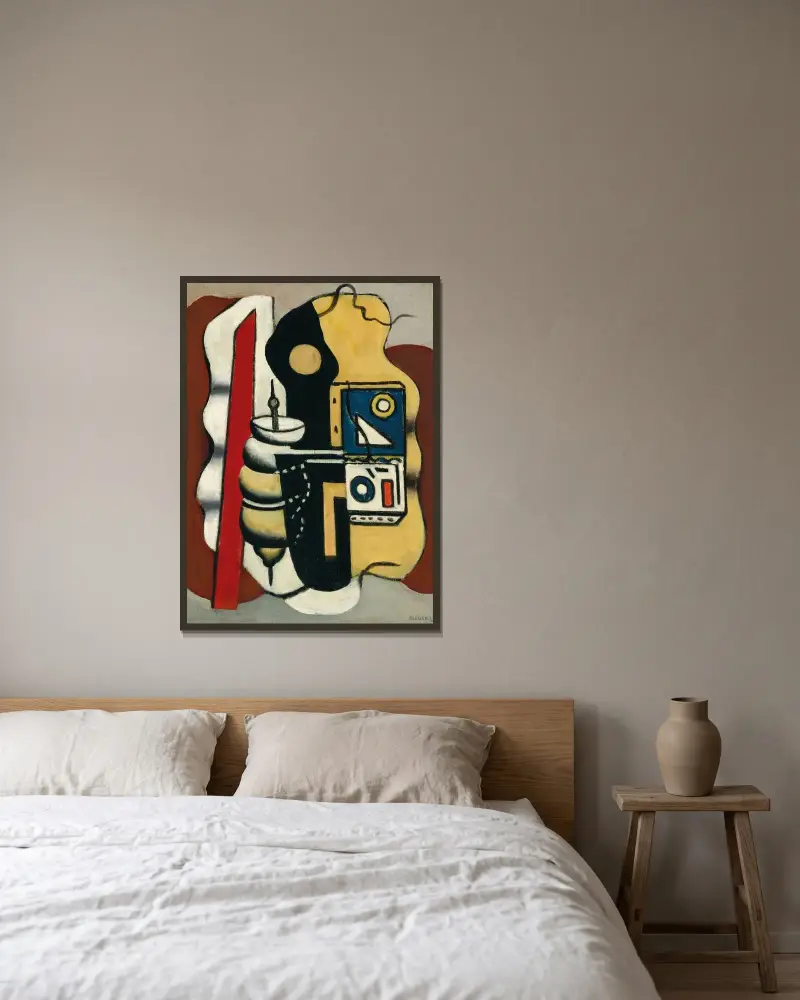 Komposition med snurra av Fernand Léger inramad på en vägg