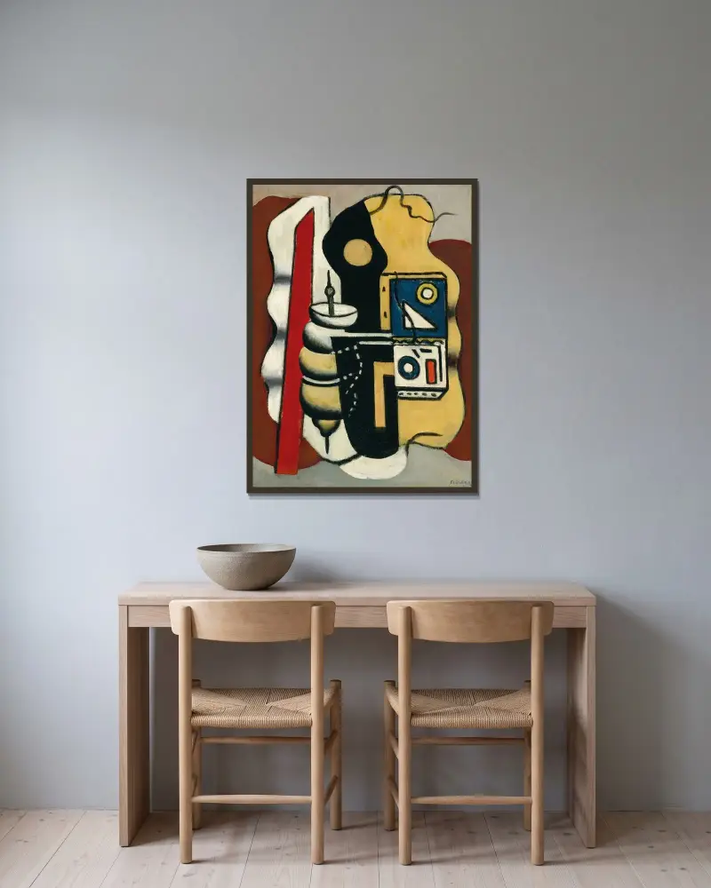 Komposition med snurra av Fernand Léger inramad på en vägg