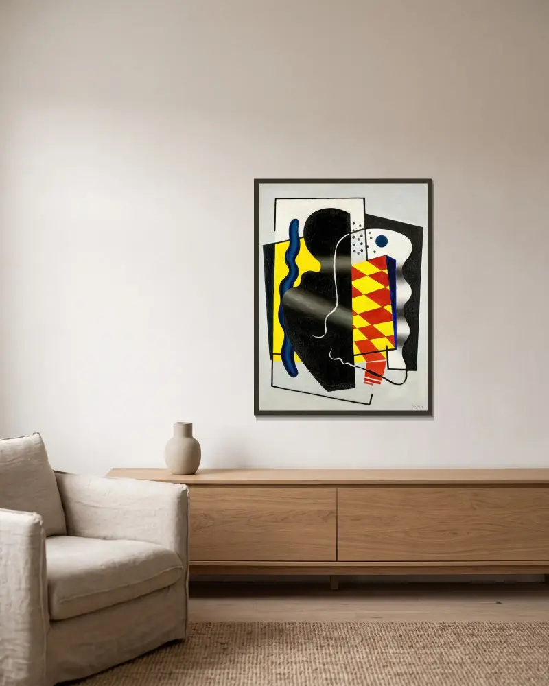 Komposition med schackbräde (gul och svart komposition) av Fernand Léger inramad på en vägg