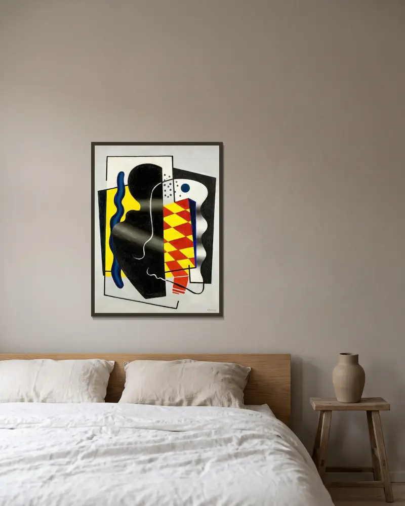 Komposition med schackbräde (gul och svart komposition) av Fernand Léger inramad på en vägg